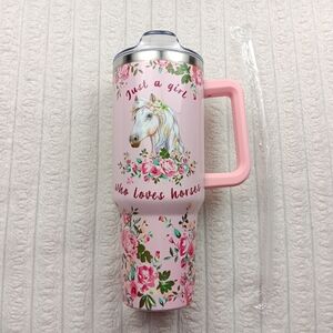 Pink Floral Horse Girl Tumbler
